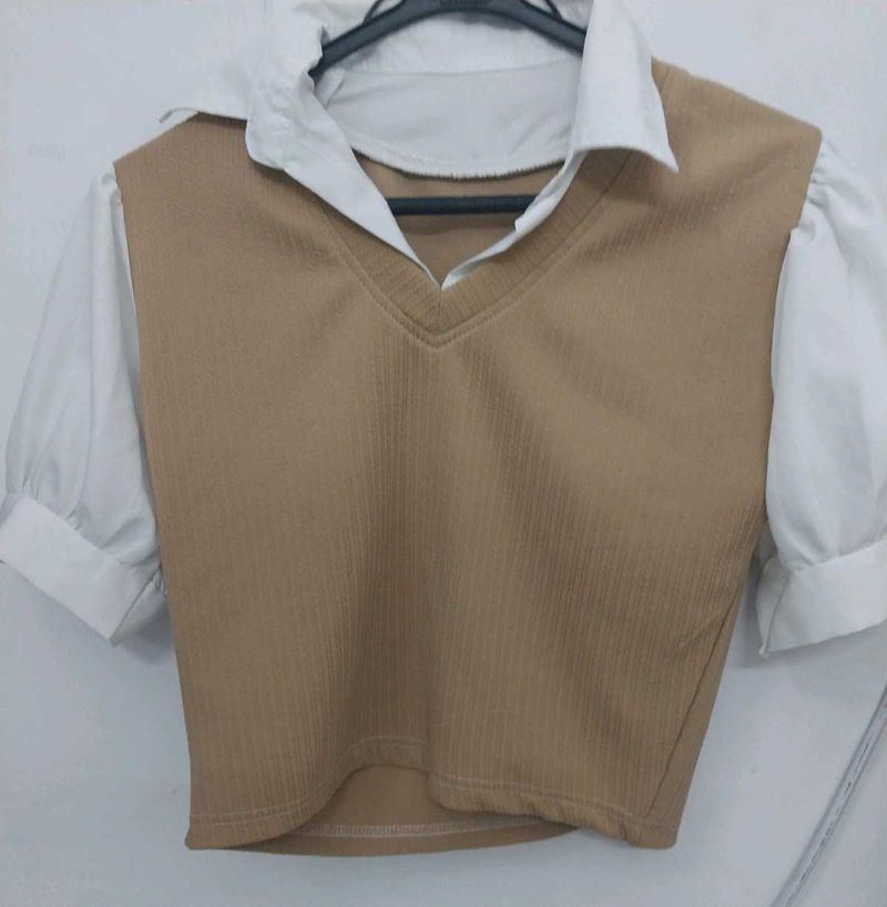 Chic Brown V-Neck Sweater Vest Top