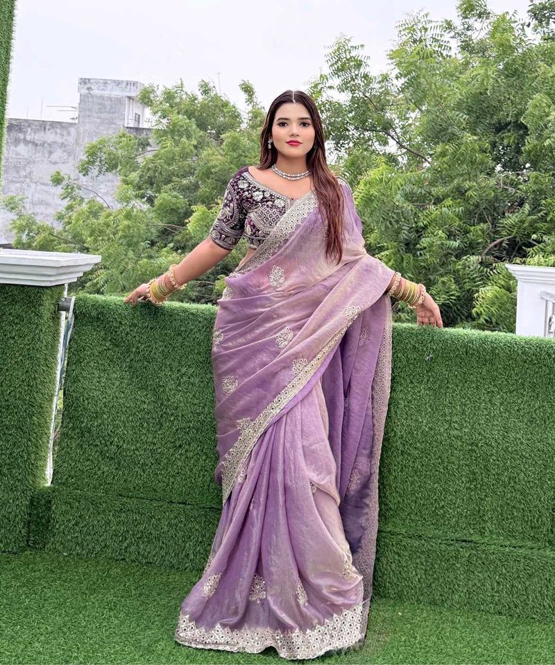 Elegant Lavender Embroidered Saree