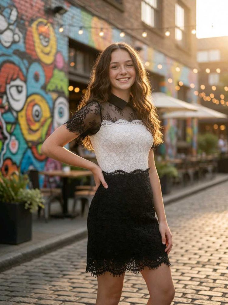 Chic Black &amp; White Lace Dress