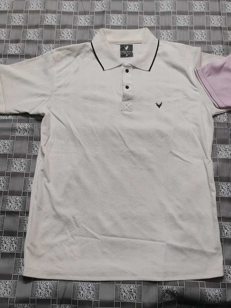 Men's White and purple textured Polo T-Shirt
