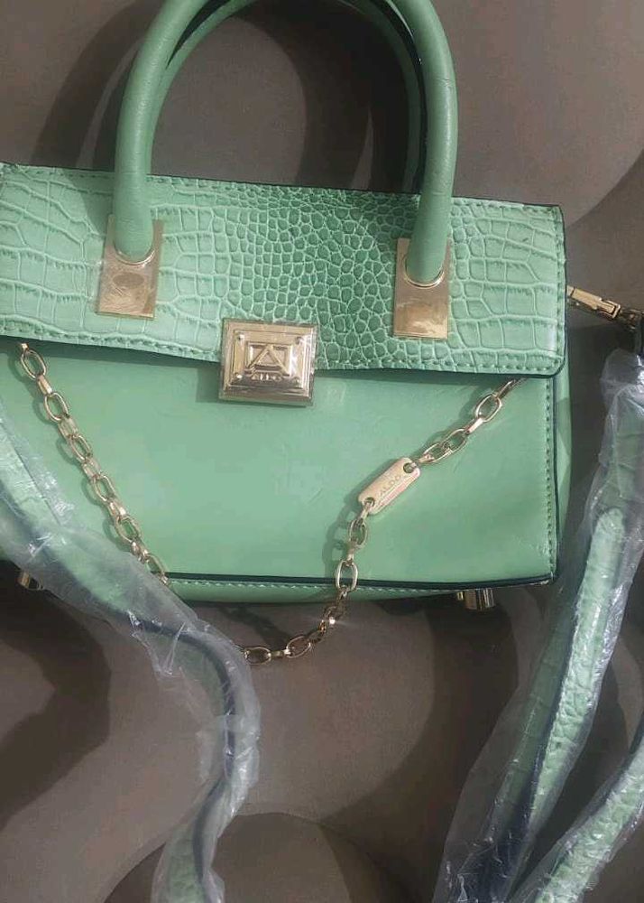 Mint Green Crocodile Textured Handbag