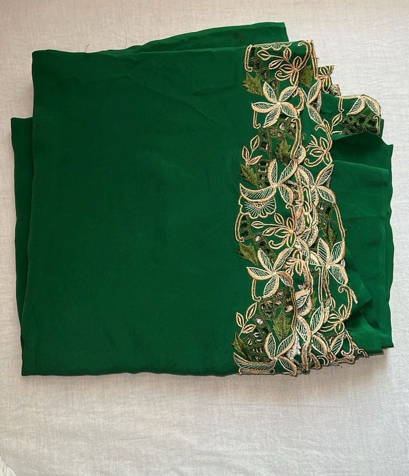 Bangalore crepe Green Embroidered Saree