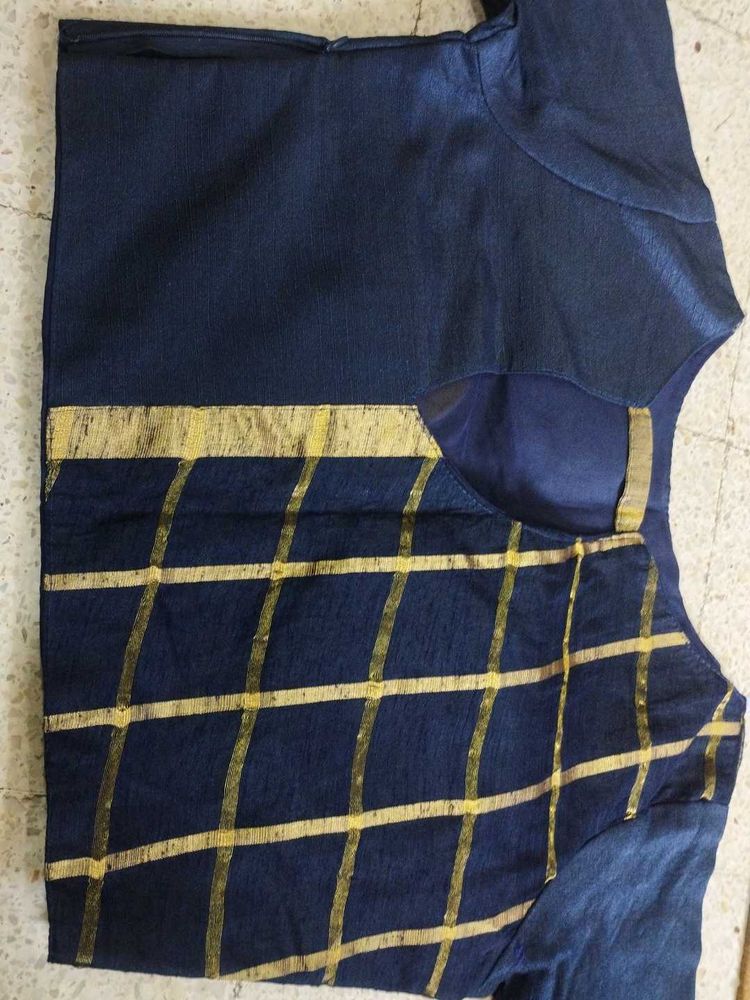 Elegant Navy Blue Blouse with Gold Accents