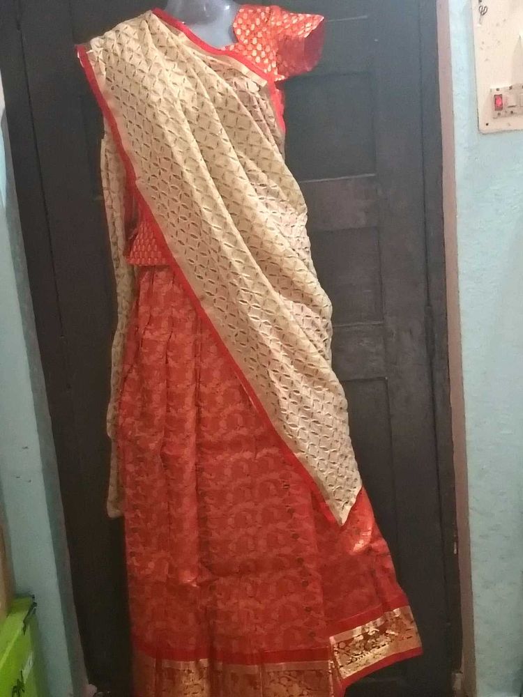 BrandNew Red&amp;GoldLehengaWithStitchedBlouse+Dupatta