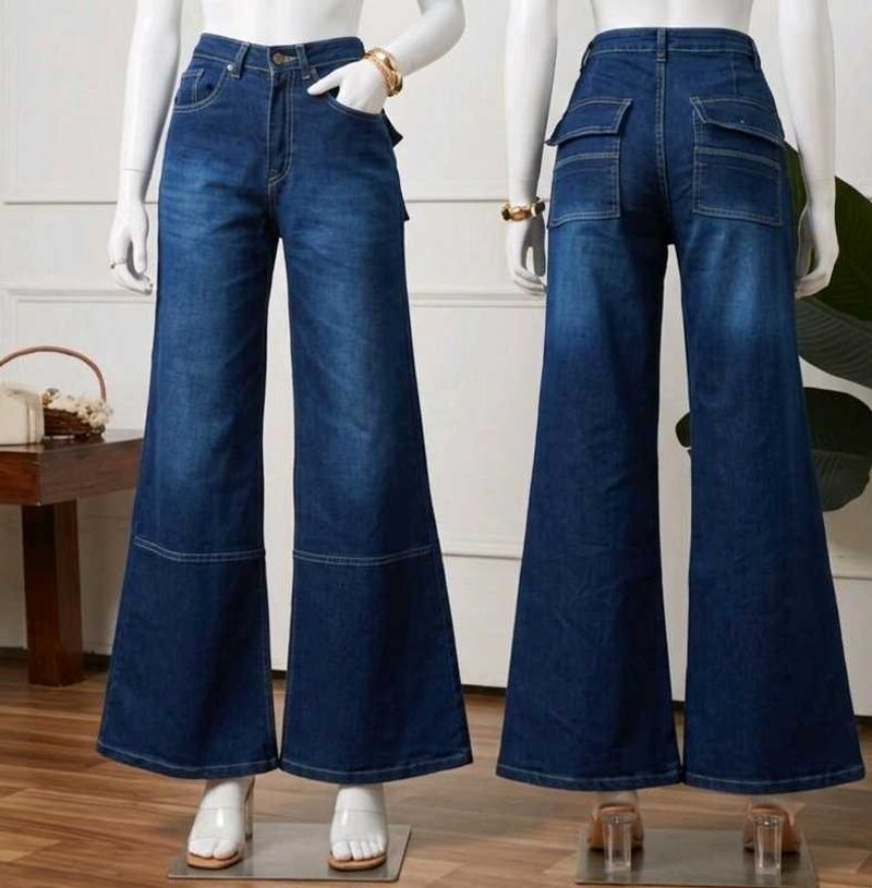Dark Blue Wide leg Denim Jeans