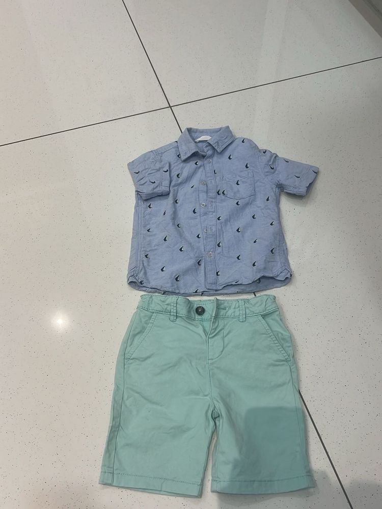 Boys Blue Sailboat Shirt &amp; Mint Shorts Set