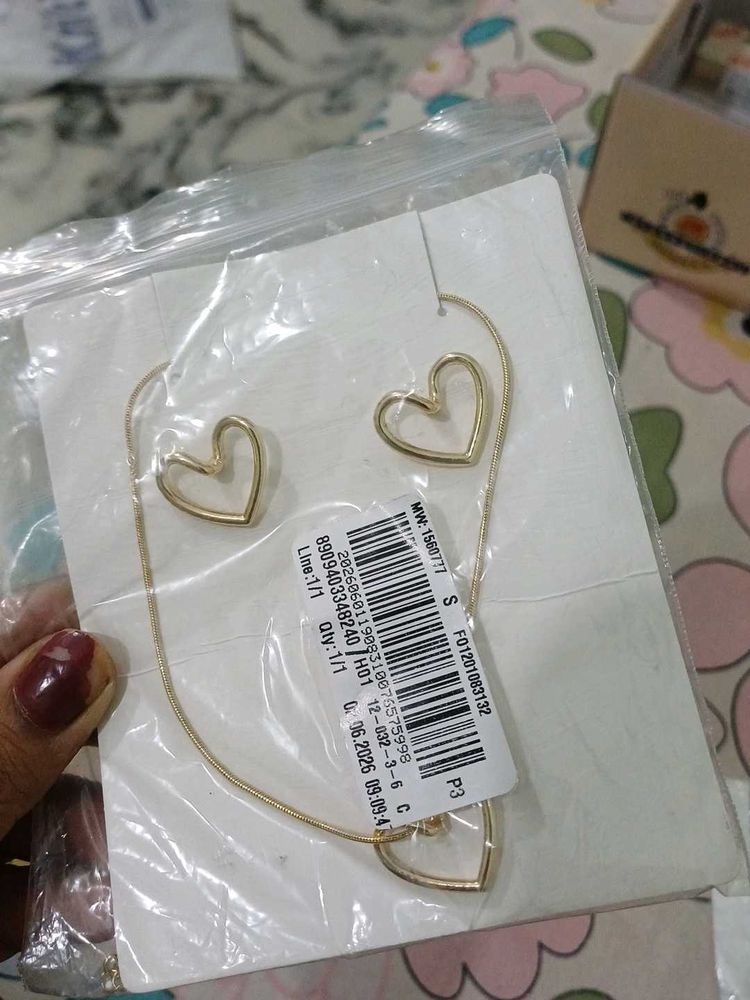 Gold Heart Necklace &amp; Earrings Set