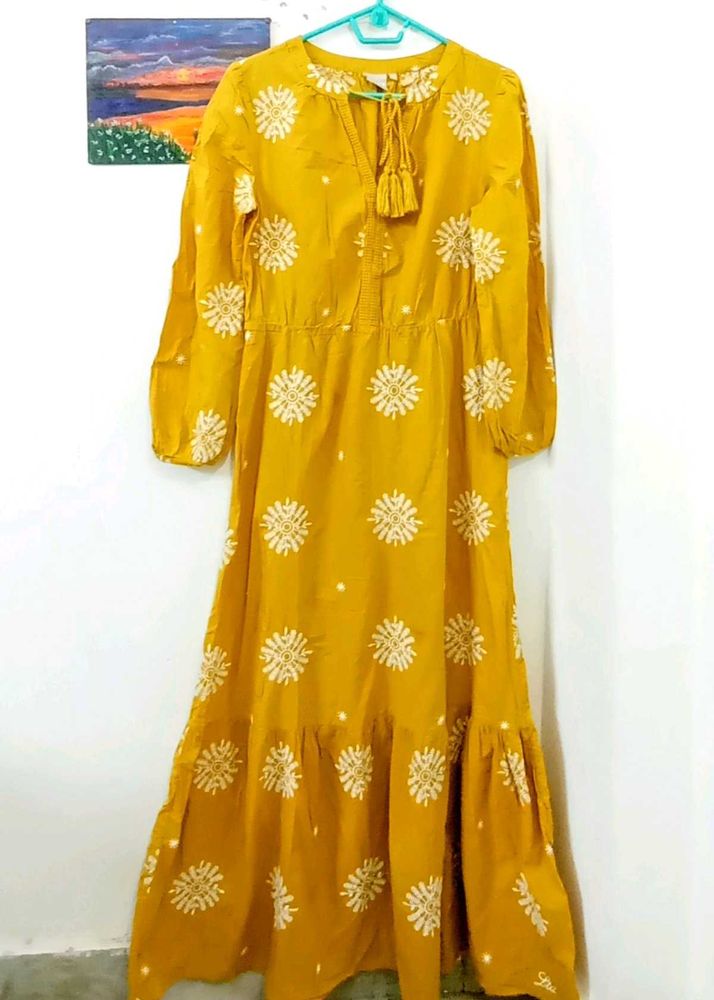 Stylish Yellow Embroidered Maxi Dress