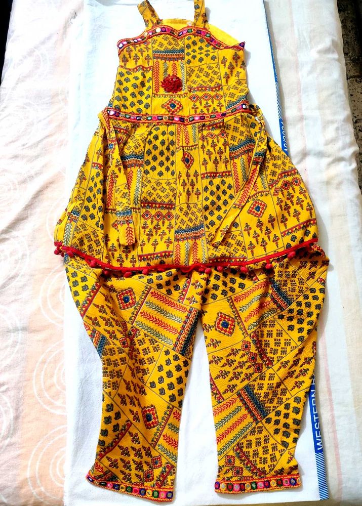 Yellow Printed Kurta Set with Dhoti Pants