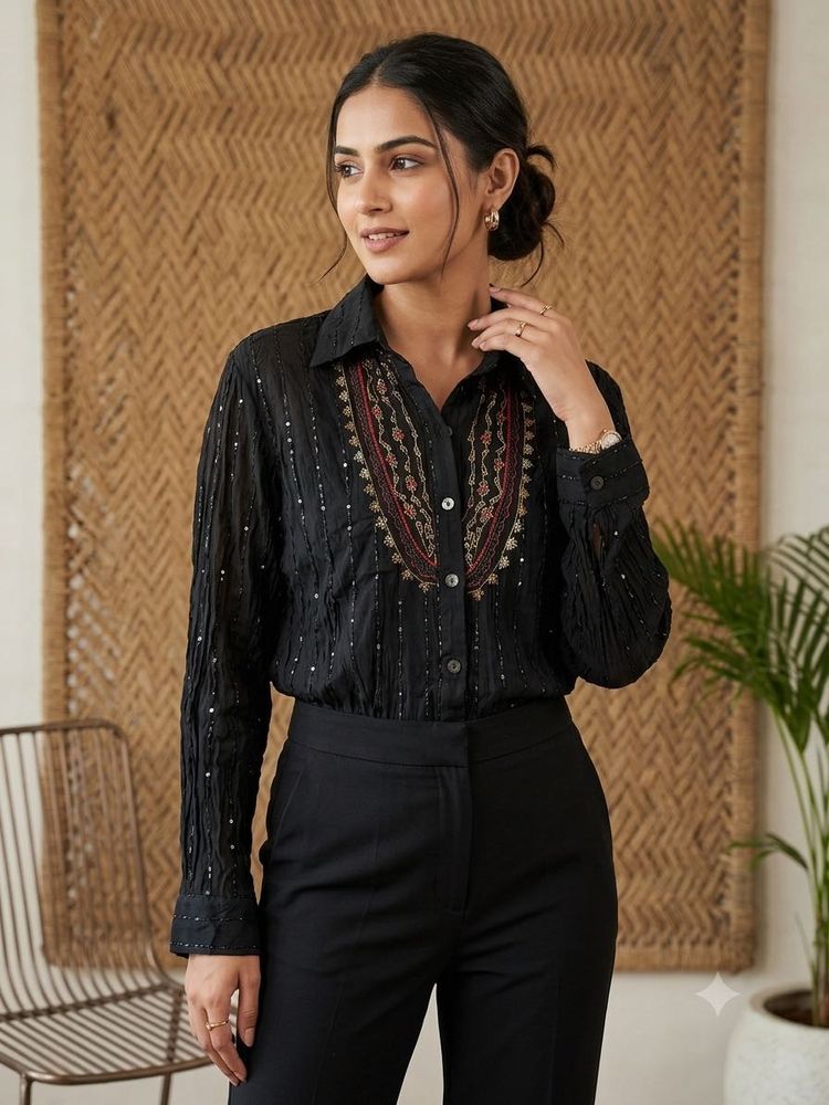 Elegant Black Embellished Shirt
