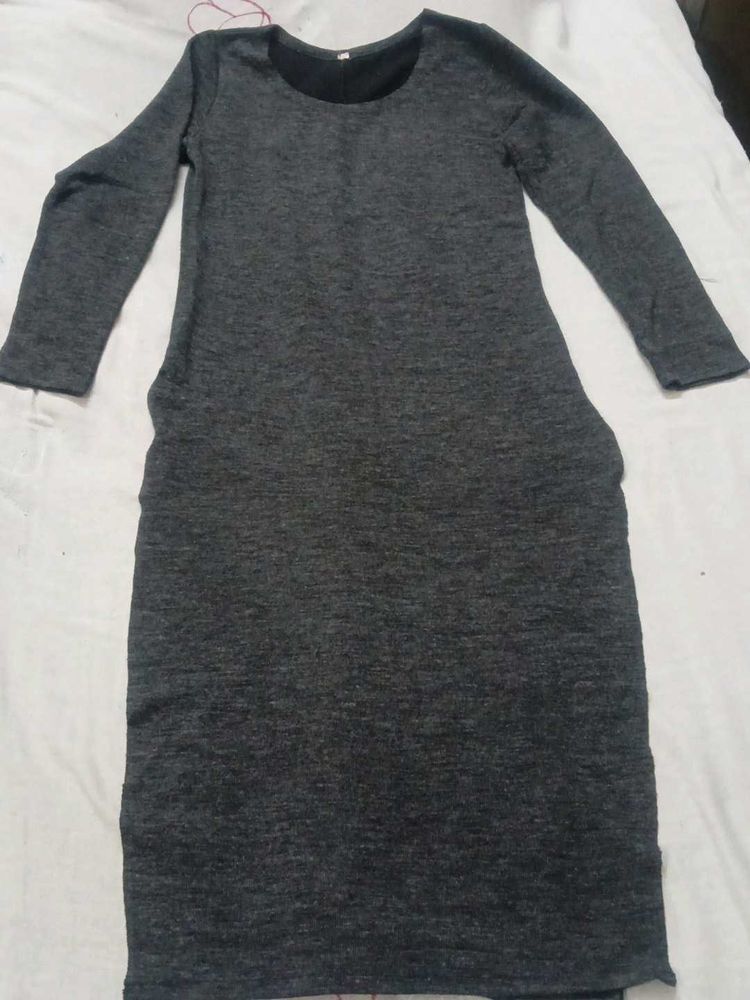 Comfy Grey Long Sleeve Midi Dress