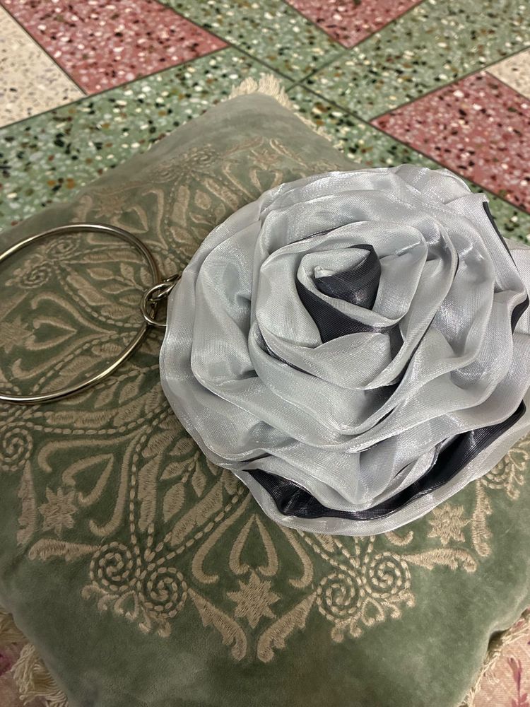 Gray Rose Clutch Bag