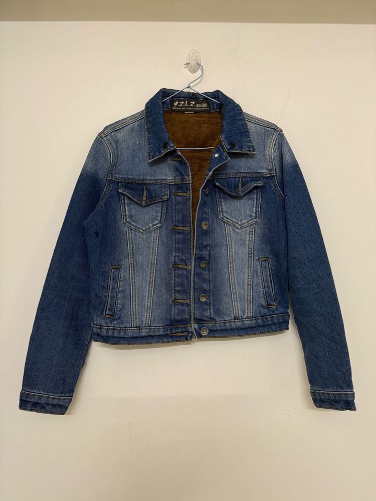 Blue Denim Jacket with Fur Lining