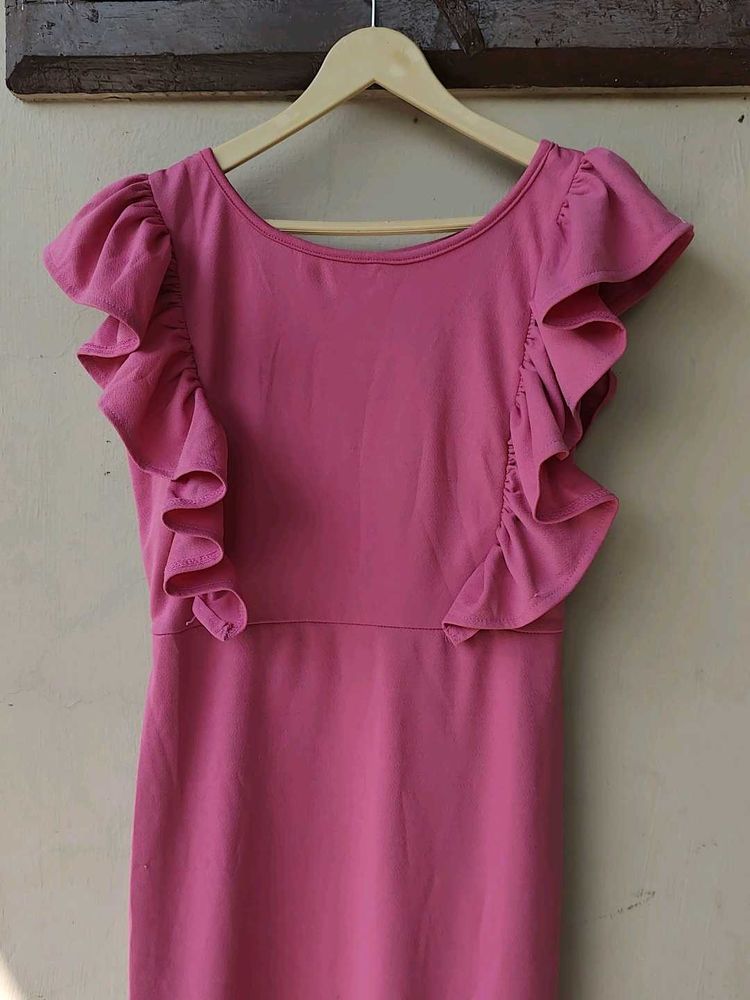 Chic Pink Ruffled Midi Dress