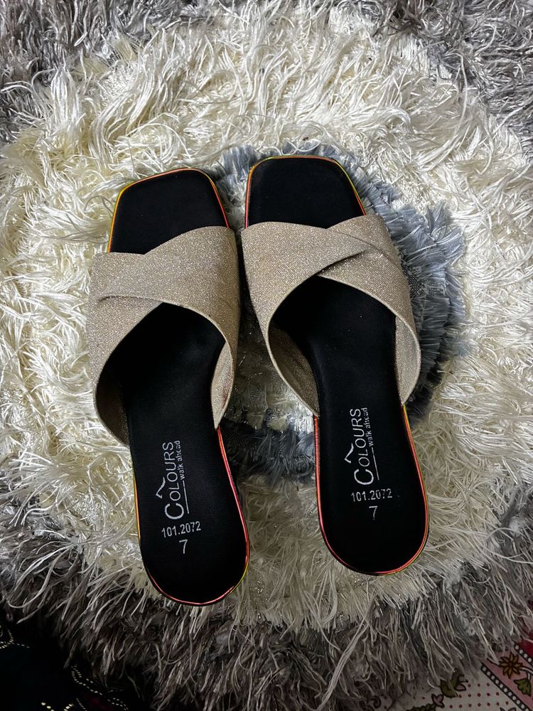 Sparkling Gold Slides - Chic &amp; Comfy
