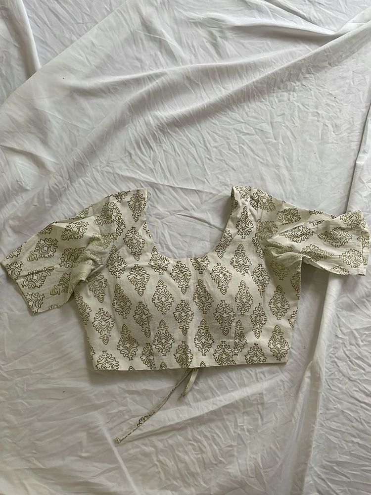 Elegant Cream &amp; Gold Print Backless Blouse