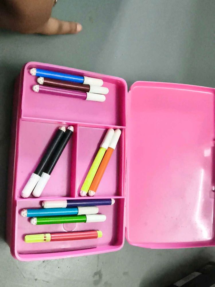 Pink Pencil Case with Markers &amp; calculator combo