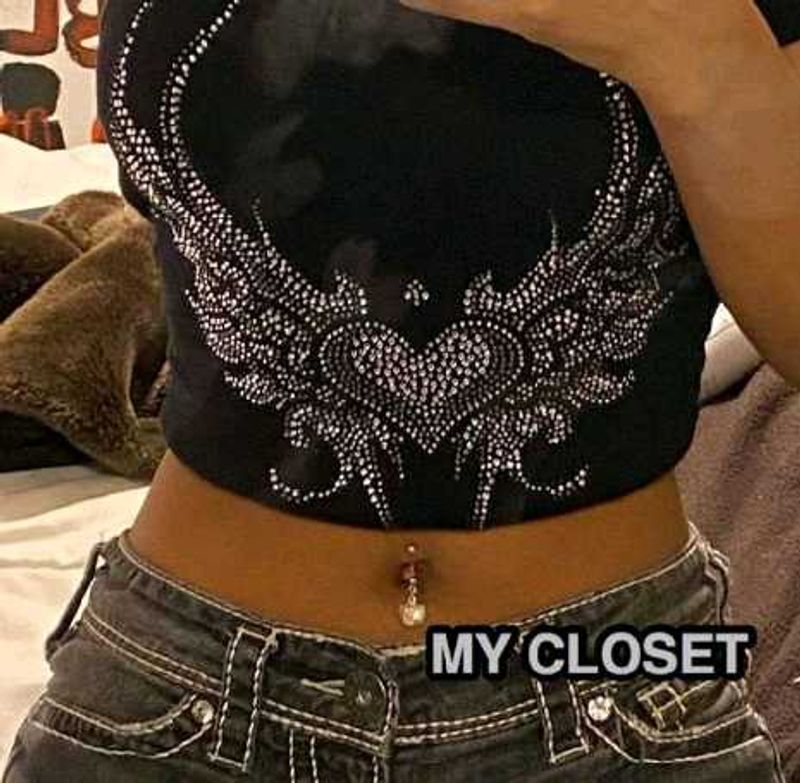 Sparkly Wing Design Crop Top