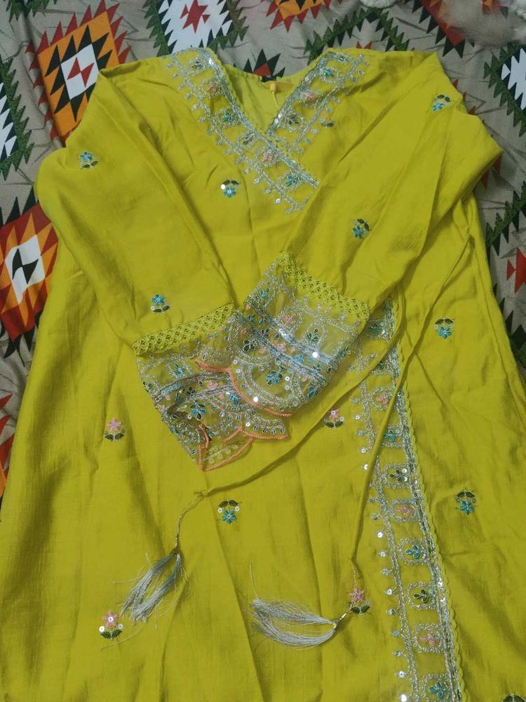 Embellished lime green Kurta, SIZE=XXL
