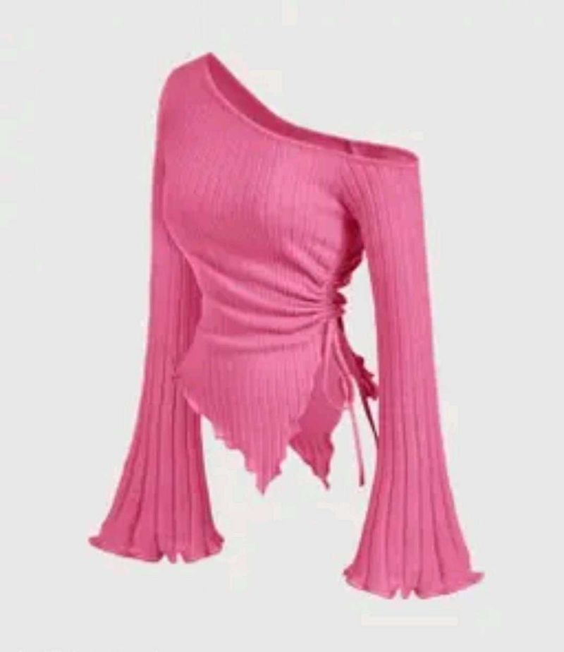 Hot Pink One-Shoulder Ruched Top