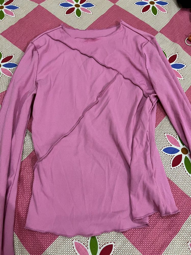 Pink Ribbed Long Sleeve Top