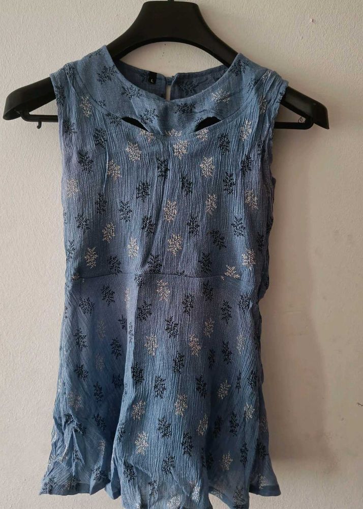 Blue Floral Sleeveless Top