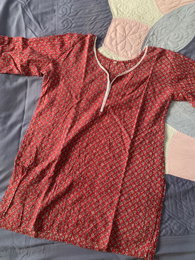 Red Print Tunic Top