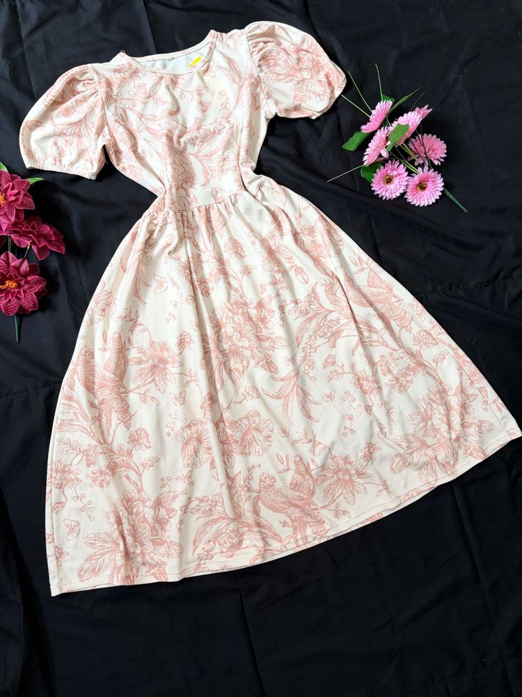 Chic Floral Puff Sleeve Midi Dress