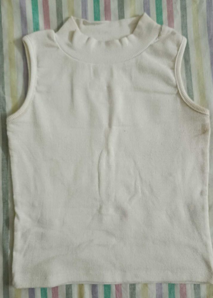 White Ribbed Mock Neck Tank Top