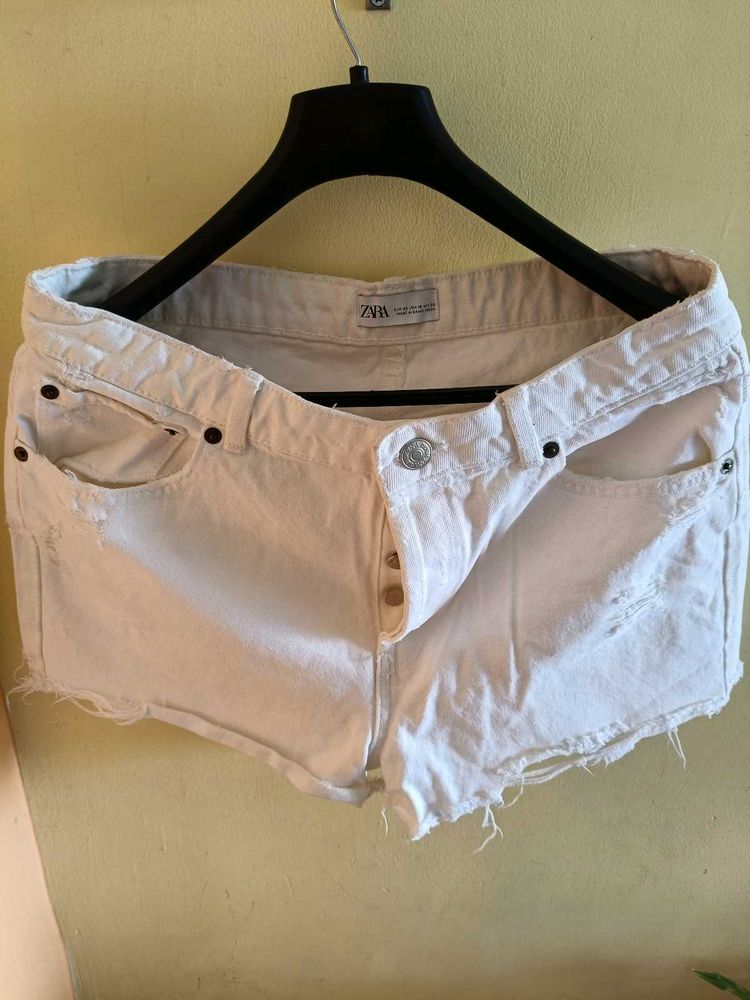 Zara White Denim Shorts