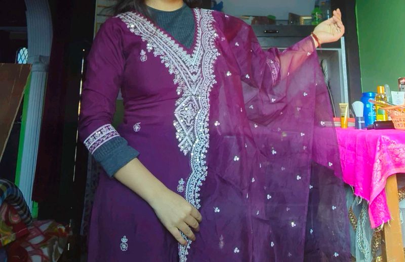 Beautiful Purple Kurta Set with Dupatta