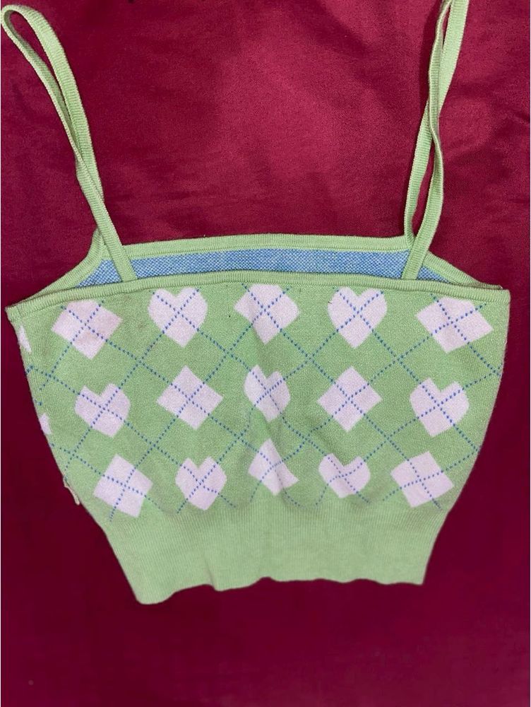 Cute Green Argyle Heart Crop Top