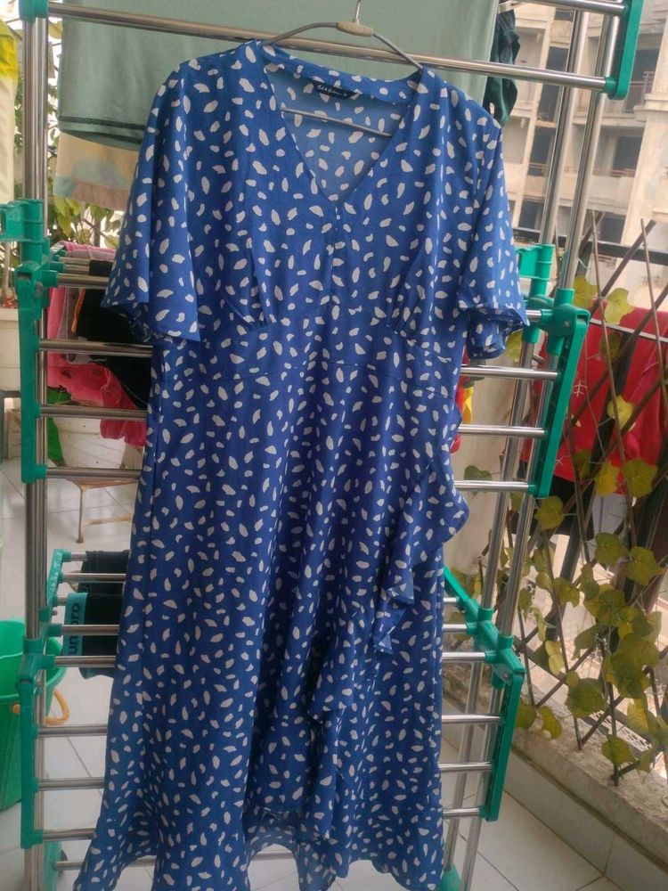 Blue &amp; White Printed knee length dress