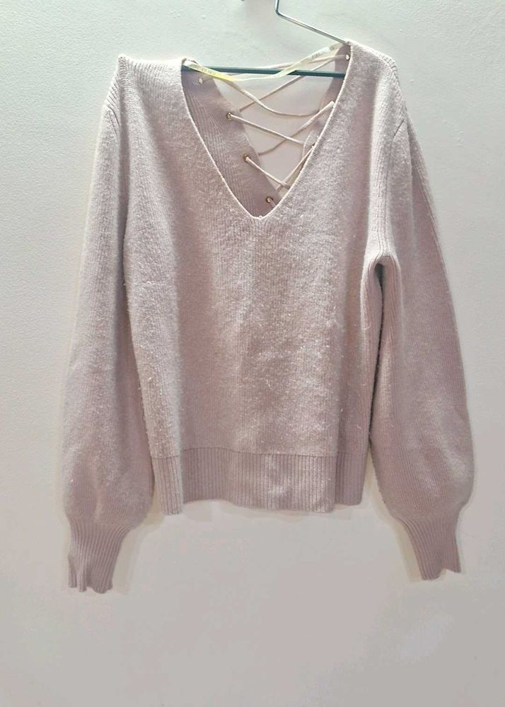 Chic V-Neck Lace-Up Back Sweater