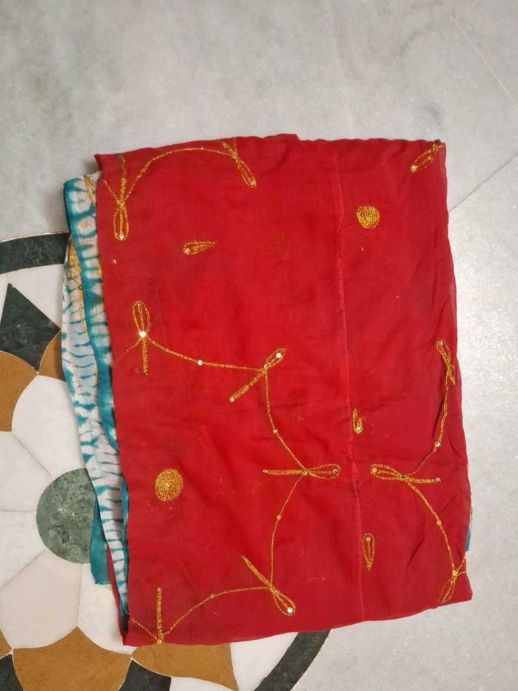 Elegant Red Embroidered odhna