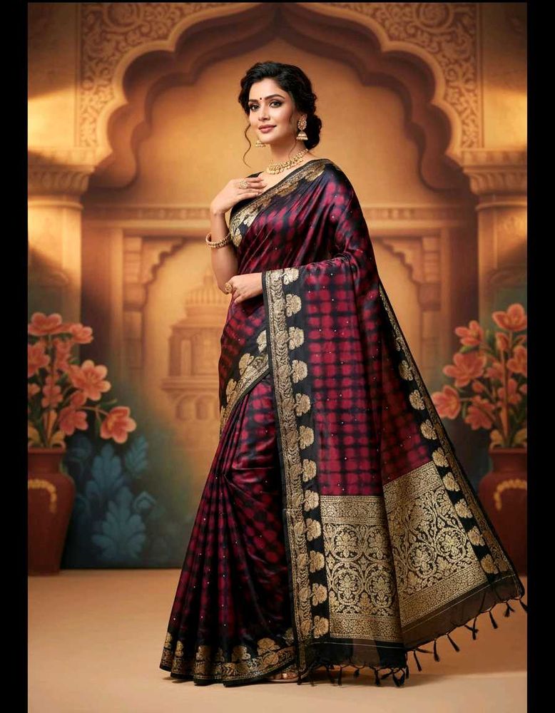 Elegant Maroon &amp; Black Saree