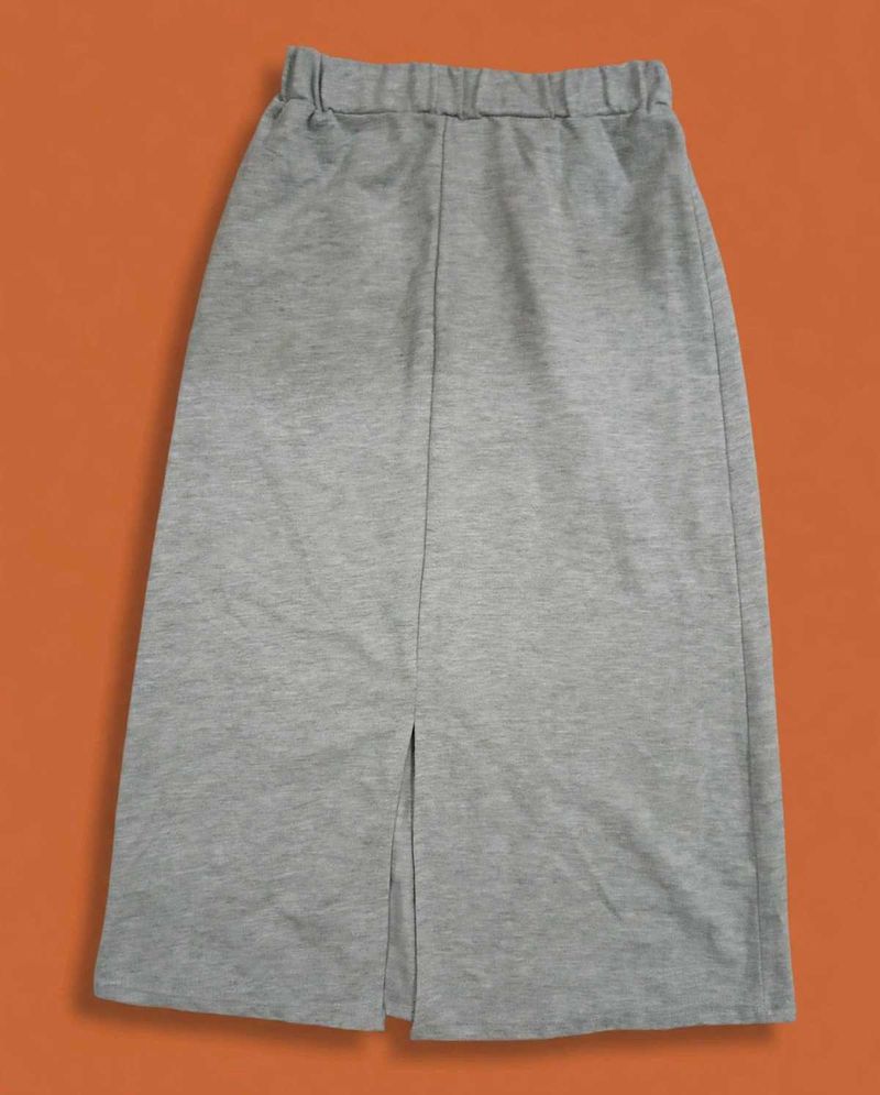 Gray Knit Midi Skirt with Slit