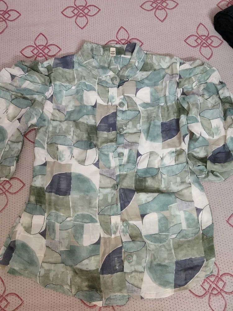 Unique Abstract Print Button-Up Top