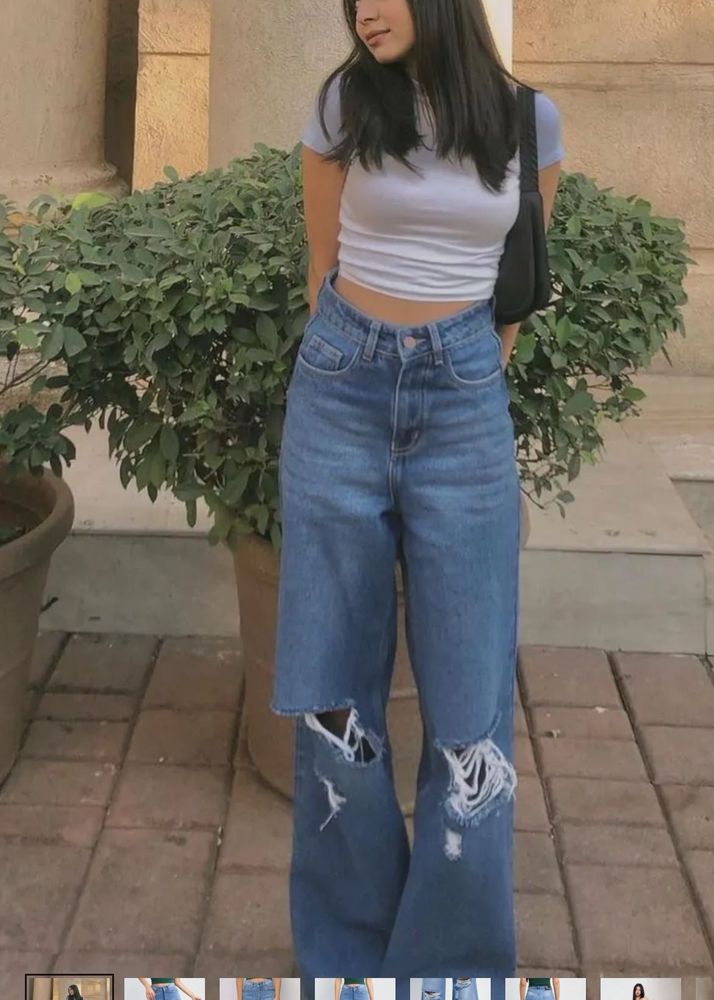 Women's Ripped Wide Leg Jeans