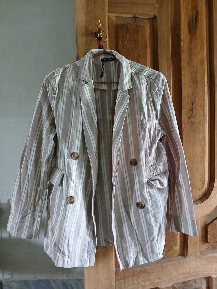 Tokyo Talkies Beige Striped Casual Blazer