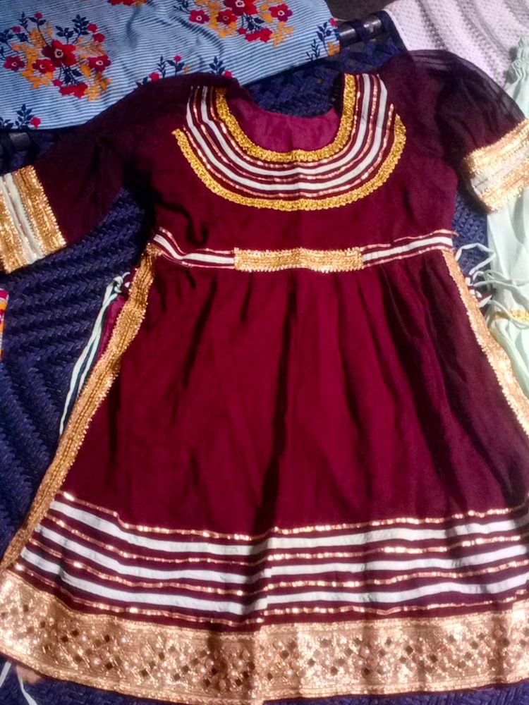 Maroon &amp; Gold Embellished Dress