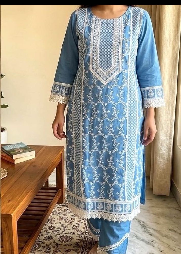 Blue Embroidered salwar suit Set