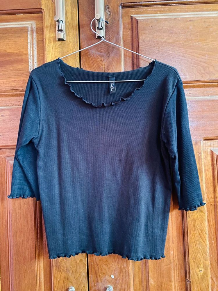 Black Lettuce Trim Top