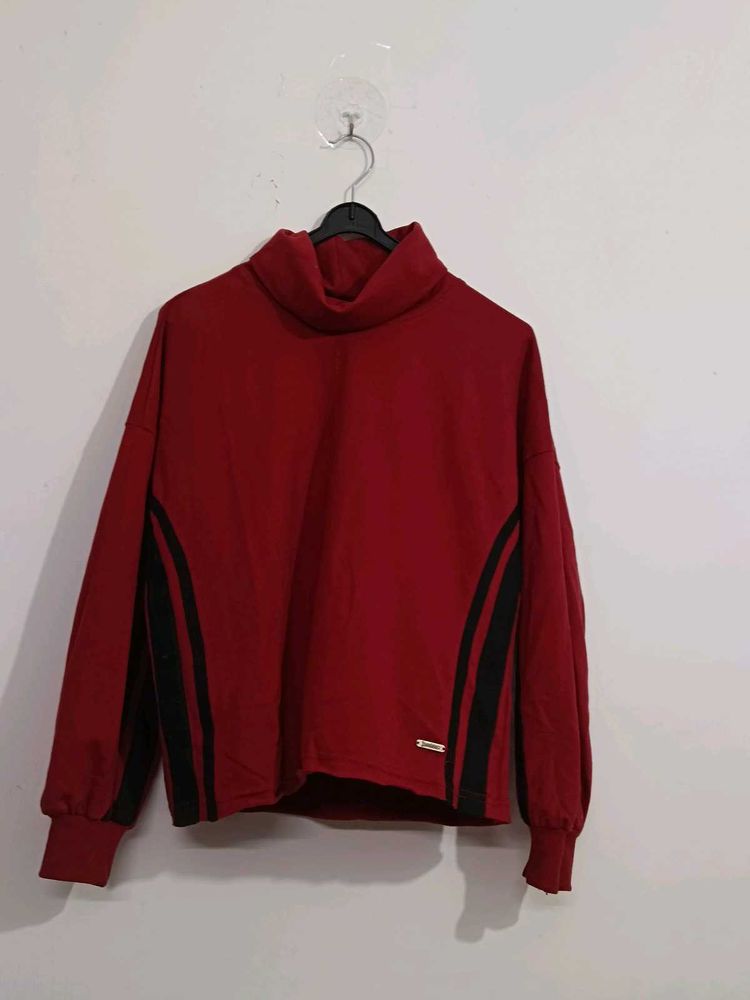 Red High Neck Stretch Sweatshirt