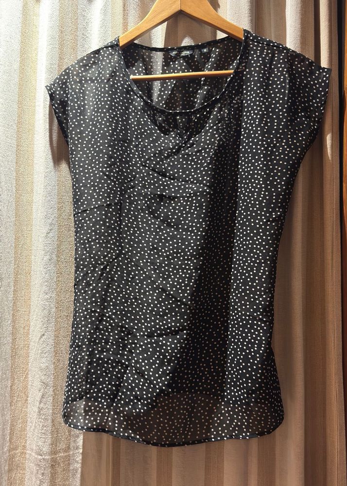 Chic Black Polka Dot sheer Blouse