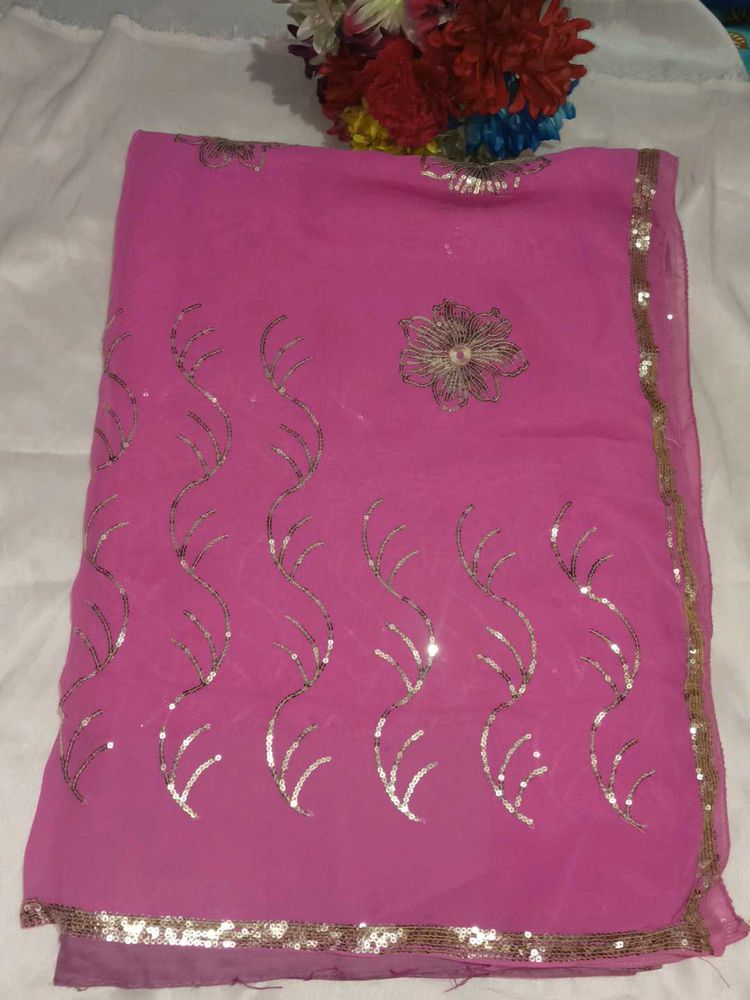 Elegant Pink Sequined Saree with blouse
