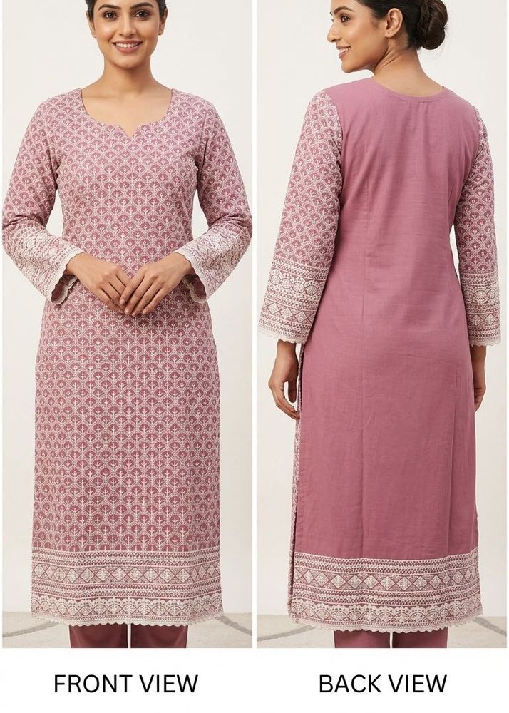 Elegant Printed Kurta with Lace