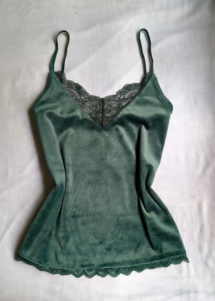 Velvet Camisole with Lace Trim