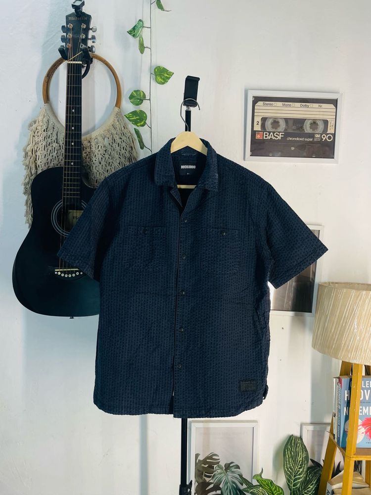 buckaroo Dark Blue Textured Short Sleeve Shirt