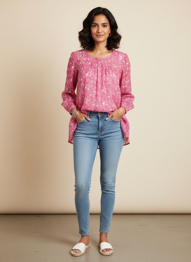 Chic Pink Floral Sheer Tunic